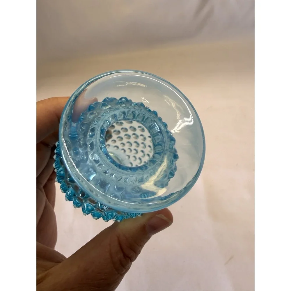 VTG Fenton Blue Opalescent Hobnail Glass Small Bud Vase 3.75
